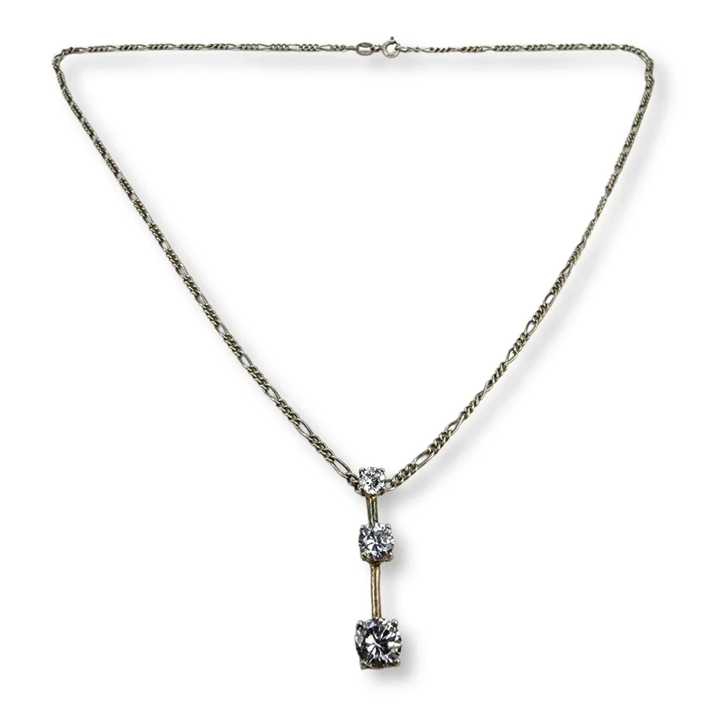 Unbranded Necklace Sterling Silver 925 18in Silver CZ Three Stone Drop Pendant